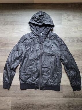 Divided Men's Hooded Faux Leather Bomber Jacket